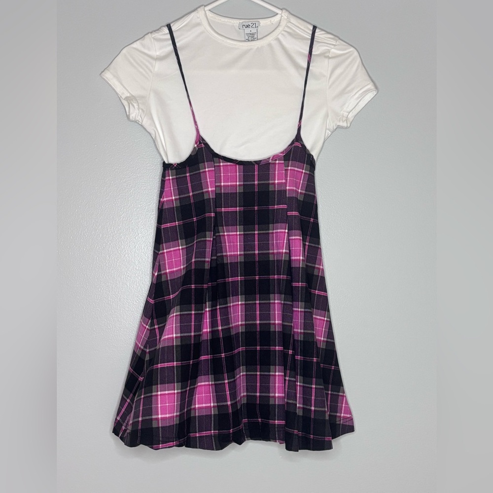 Rue21 Pink and Black Plaid Skirt Set